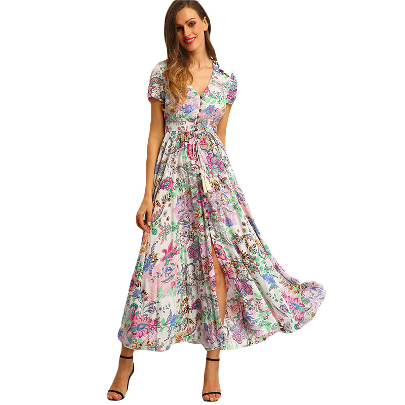 Shein button split front flare maxi dress sale