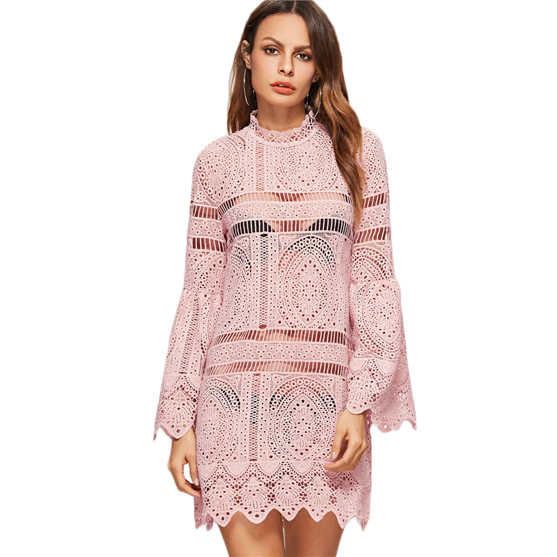 SheIn-New-Arrival-Dress-2017-Boho-Dress-Women-Pink-Flare-Sleeve-Zig-Zag-Hem-Hollow-Out-Embroidered-L-32791396759