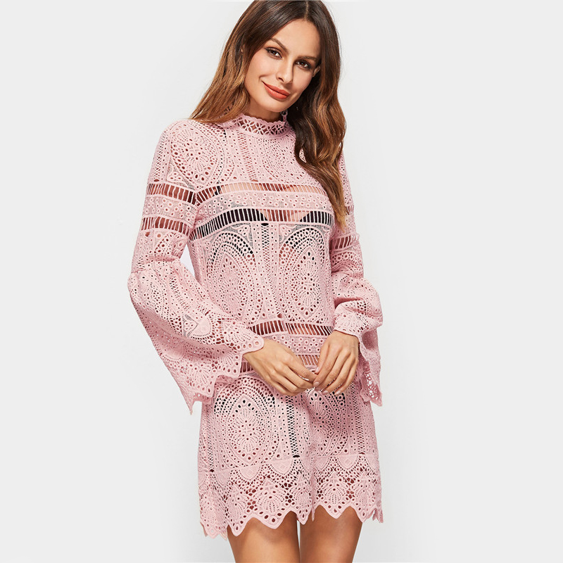 SheIn-New-Arrival-Dress-2017-Boho-Dress-Women-Pink-Flare-Sleeve-Zig-Zag-Hem-Hollow-Out-Embroidered-L-32791396759