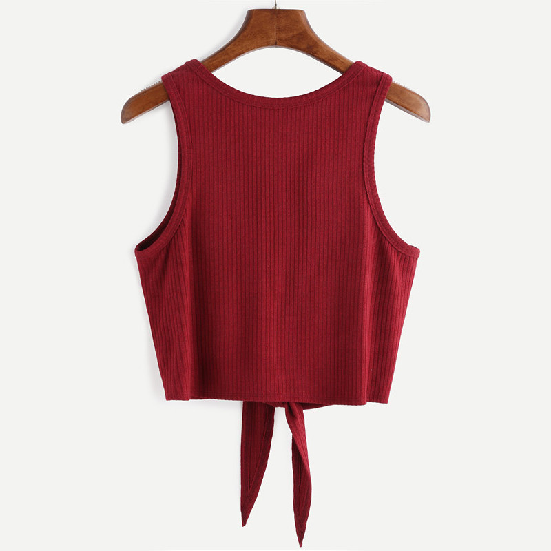 SheIn-Summer-Style-Tank-Top-For-Ladies-Casual-Tops-Woman-Plain-Round-Neck-Sleeveless-Tie-Front-Ribbe-32736276815