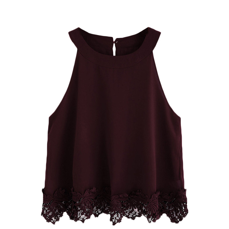 SheIn-Summer-Style-Women-Tops-Fashion-Camisoles-For-Woman-Plain-Burgundy-Crochet-Trim-Hollow-Chiffon-32719037318