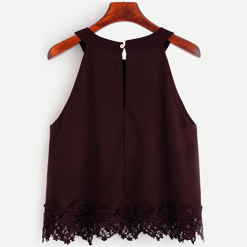 SheIn-Summer-Style-Women-Tops-Fashion-Camisoles-For-Woman-Plain-Burgundy-Crochet-Trim-Hollow-Chiffon-32719037318