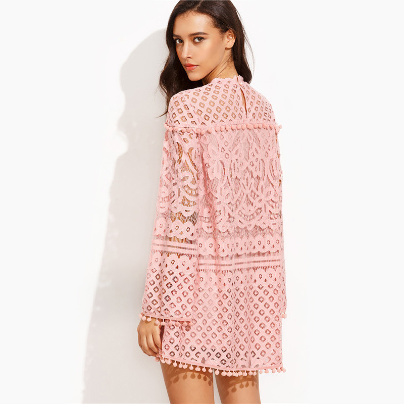 SheIn-Woman-Summer-New-Style-Boho-Dresses-Ladies-Pink-Crochet-Pom-pom-Trim-Round-Neck-Long-Sleeve-Ca-32708895882