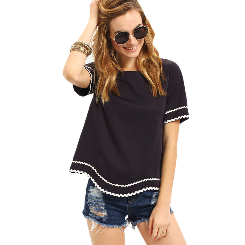 SheIn-Women-2016-New-Arrival-Fashion-Tops-Ladies-Tee-Shirts-Crew-Neck-Navy-Waved-Print-Trim-Short-Sl-32674182235