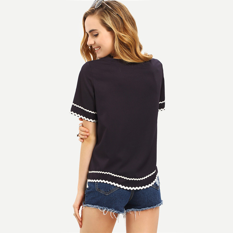 SheIn-Women-2016-New-Arrival-Fashion-Tops-Ladies-Tee-Shirts-Crew-Neck-Navy-Waved-Print-Trim-Short-Sl-32674182235