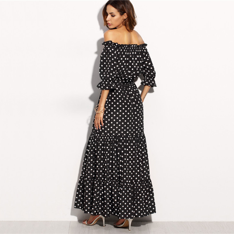 SheIn-Women-Summer-Beach-Long-Dresses-Ladies-Black-and-White-Polka-Dot-Off-The-Shoulder-Half-Sleeve--32727253979