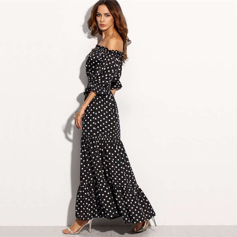 SheIn-Women-Summer-Beach-Long-Dresses-Ladies-Black-and-White-Polka-Dot-Off-The-Shoulder-Half-Sleeve--32727253979