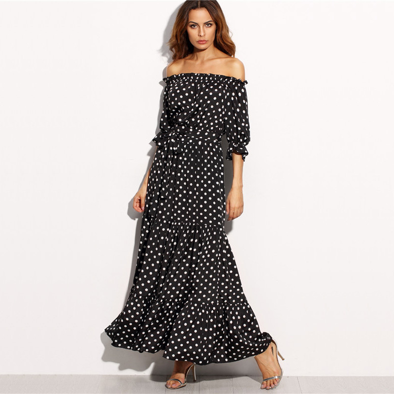 SheIn-Women-Summer-Beach-Long-Dresses-Ladies-Black-and-White-Polka-Dot-Off-The-Shoulder-Half-Sleeve--32727253979