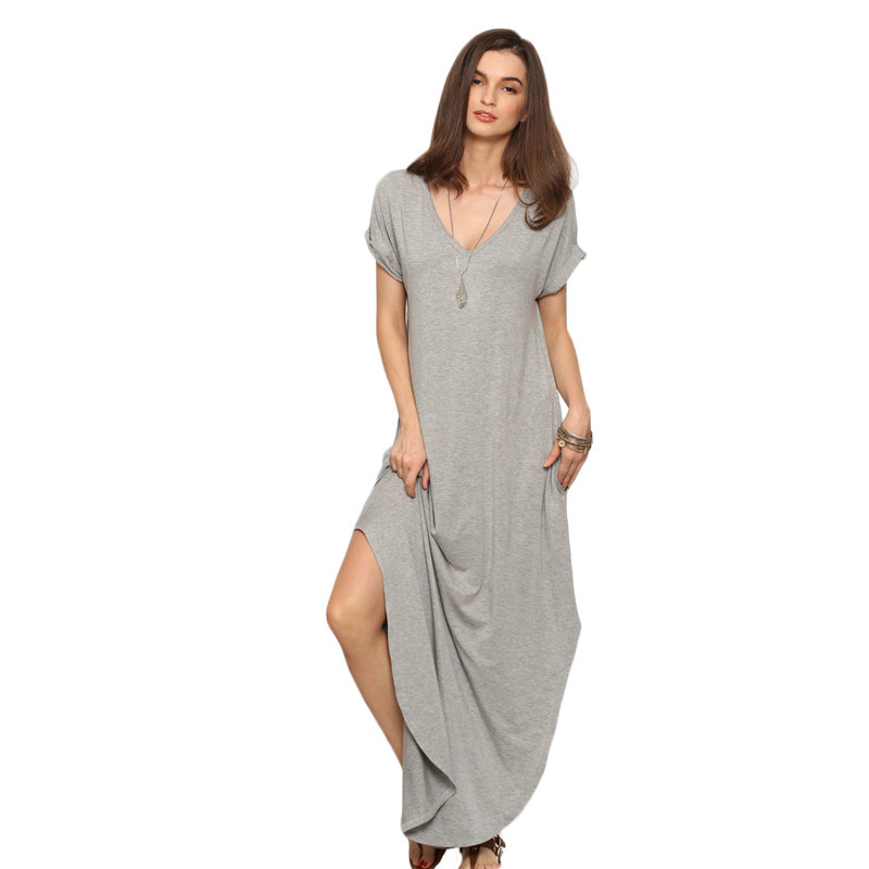 SheIn-Women-Summer-Casual-Shift-Dresses-Womens-Plain-Grey-V-Neck-Short-Sleeve-Rolled-cuff-Pockets-Sp-32681365701