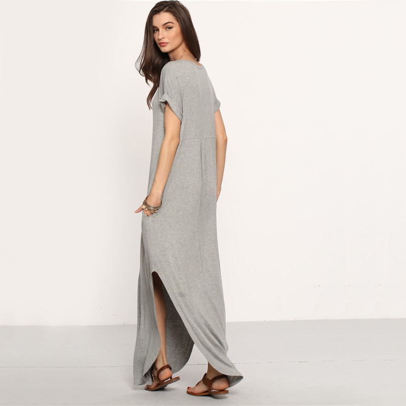 SheIn-Women-Summer-Casual-Shift-Dresses-Womens-Plain-Grey-V-Neck-Short-Sleeve-Rolled-cuff-Pockets-Sp-32681365701