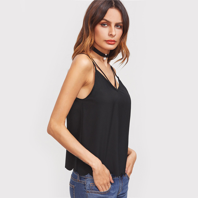 SheIn-Women39s-Sexy-Tops-Sleeveless-Top-Women-Summer-Tops-2017-Spaghetti-Strap-Black-Scallop-Hem-Str-32793688097