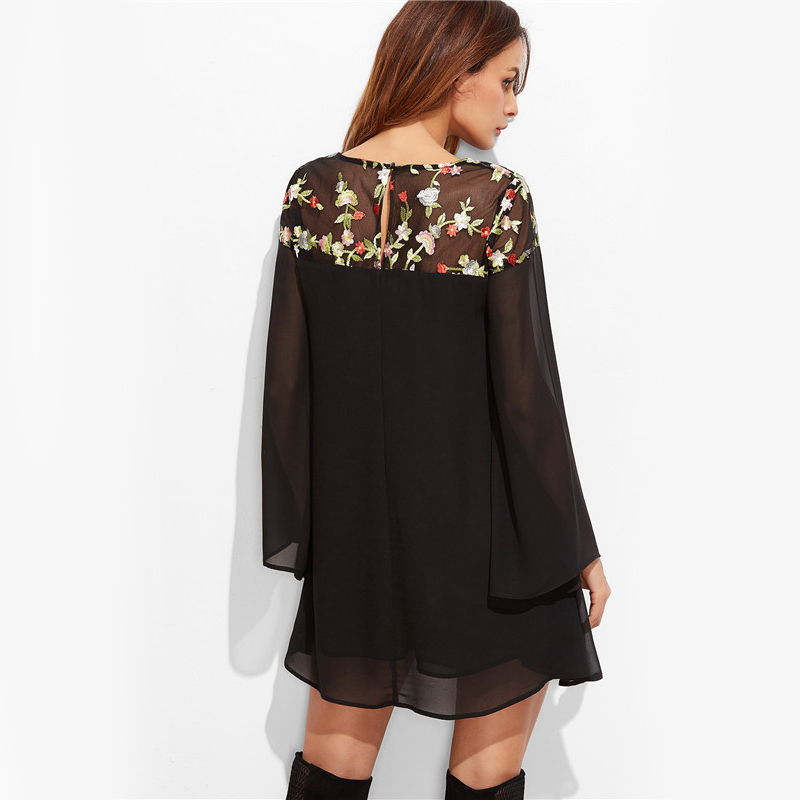 Sheinside-A-Line-Long-Sleeve-Women-Summer-Mini-Dress-Black-Floral-Embroidered-Mesh-Shoulder-Kimono-S-32792376216