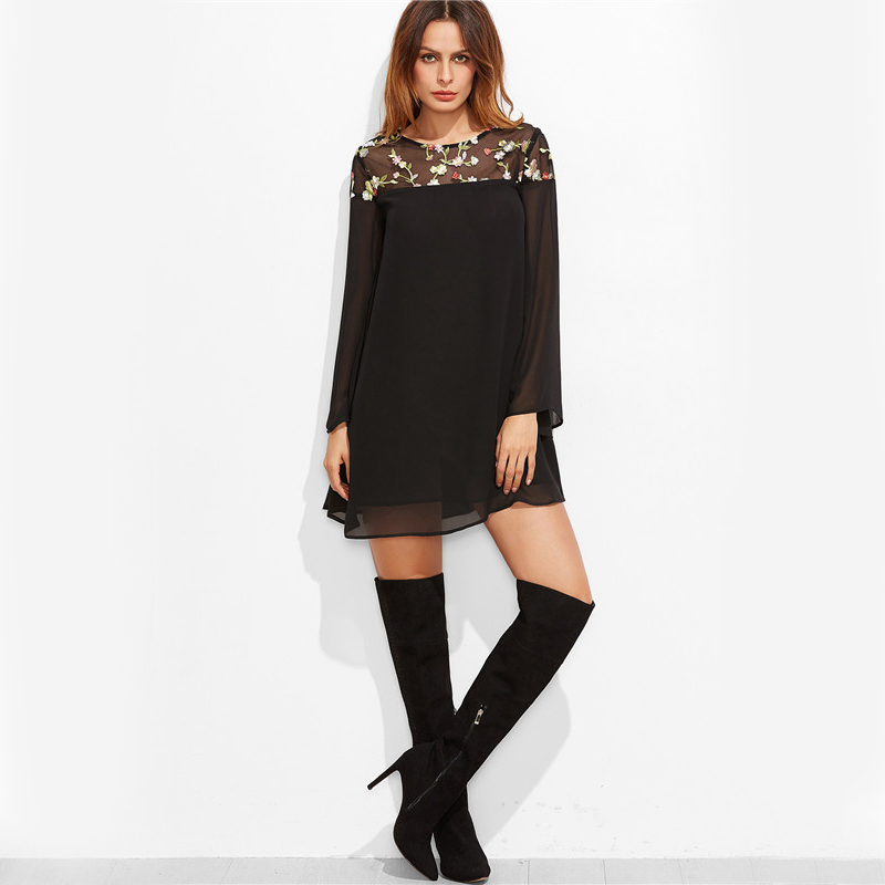 Sheinside-A-Line-Long-Sleeve-Women-Summer-Mini-Dress-Black-Floral-Embroidered-Mesh-Shoulder-Kimono-S-32792376216