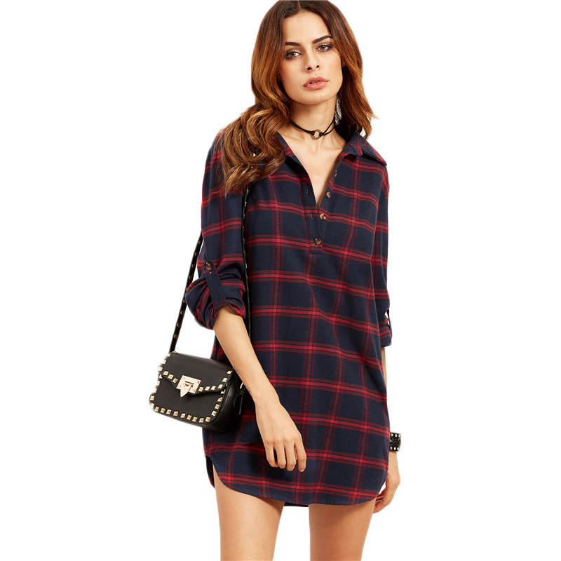 Sheinside-Autumn-Dresses-for-Woman-Brand-Women-Business-Casual-Clothing-Navy-Plaid-Roll-Tab-Sleeve-H-32756712941