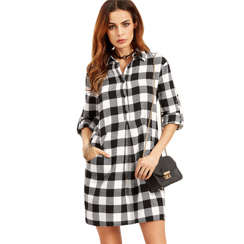 Sheinside-Black-And-White-Checkered-Roll-Tab-Sleeve-Shirt-Dress-Basic-Lapel-Dual-Pockets-Shift-Short-32732340959