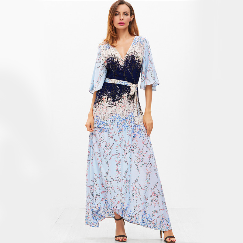 Sheinside-Blue-Maxi-Summer-Dress-Women-Blossom-Print-Flutter-Sleeve-Tied-Casual-Beach-Dresses-2017-S-32800896343