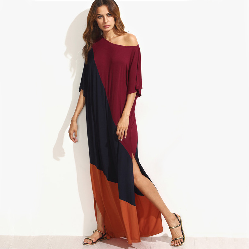 Sheinside-Color-Block-Split-Side-Maxi-Dress-Women-Summer-Style-Multicolor-Round-Neck-Half-Sleeve-Lon-32720959075