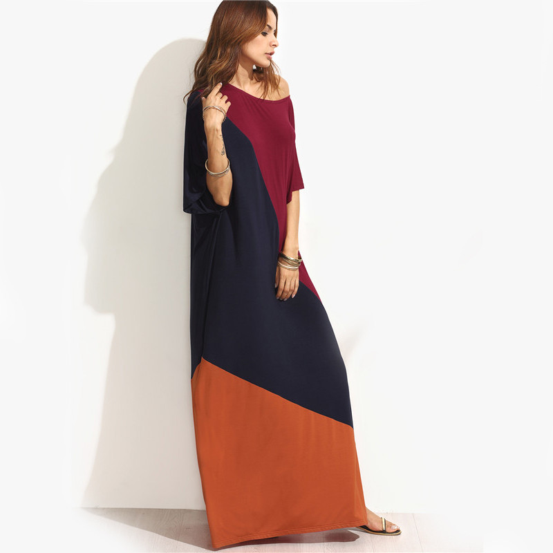 Sheinside-Color-Block-Split-Side-Maxi-Dress-Women-Summer-Style-Multicolor-Round-Neck-Half-Sleeve-Lon-32720959075