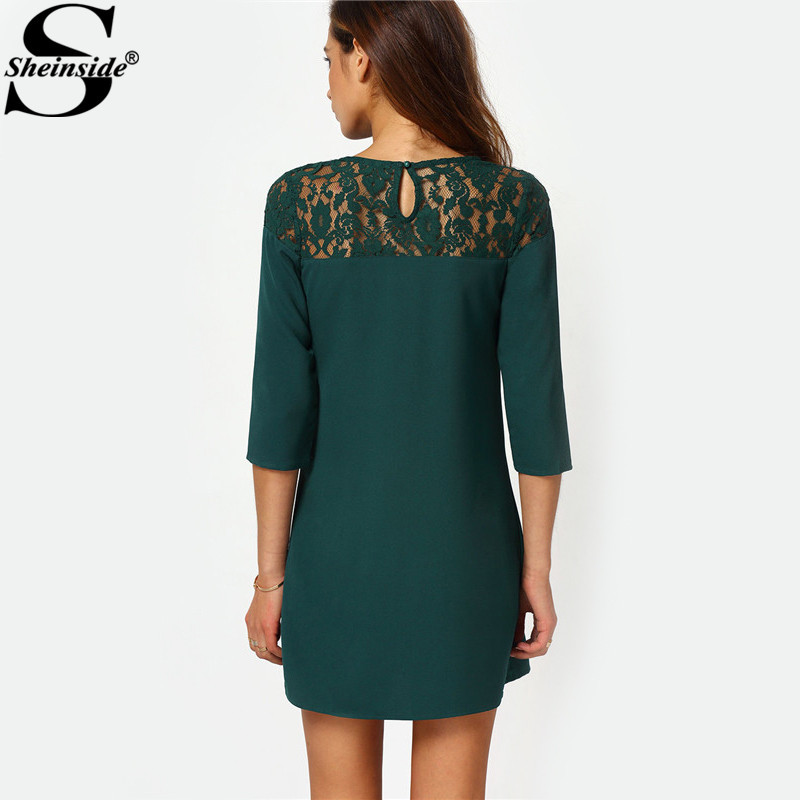 Sheinside-Female-Shift-Dresses-Women-Vestiti-Donna-Casual-New-Arrival-Dark-Green-Three-Quarter-Lengt-32584255125