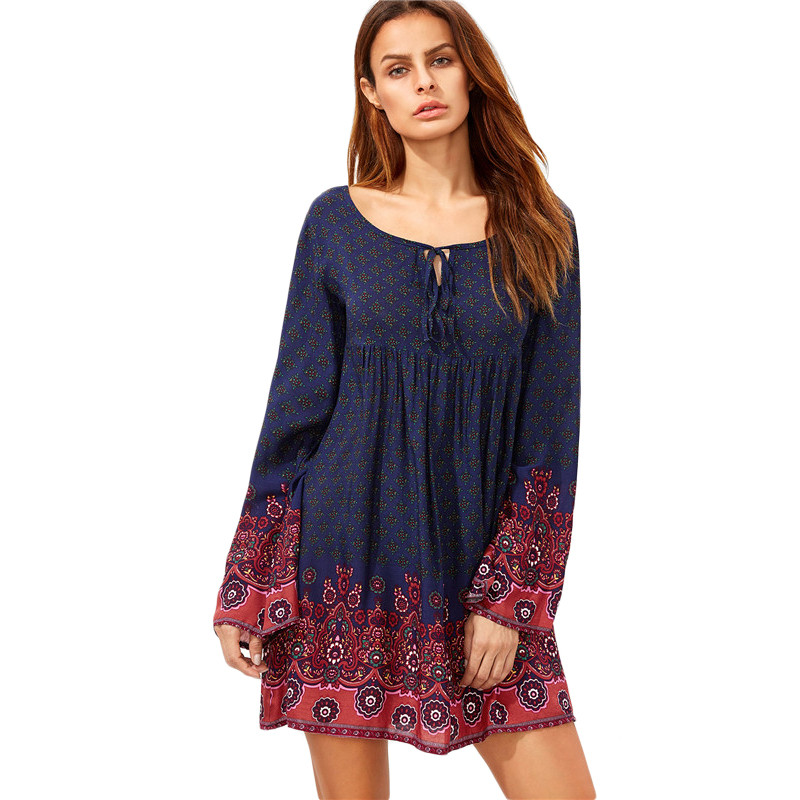 Sheinside-Navy-Tie-Neck-Floral-Print-Short-Dress-Bohemian-Clothing-2016-Fall-Ladies-Round-Neck-Logn--32734945040