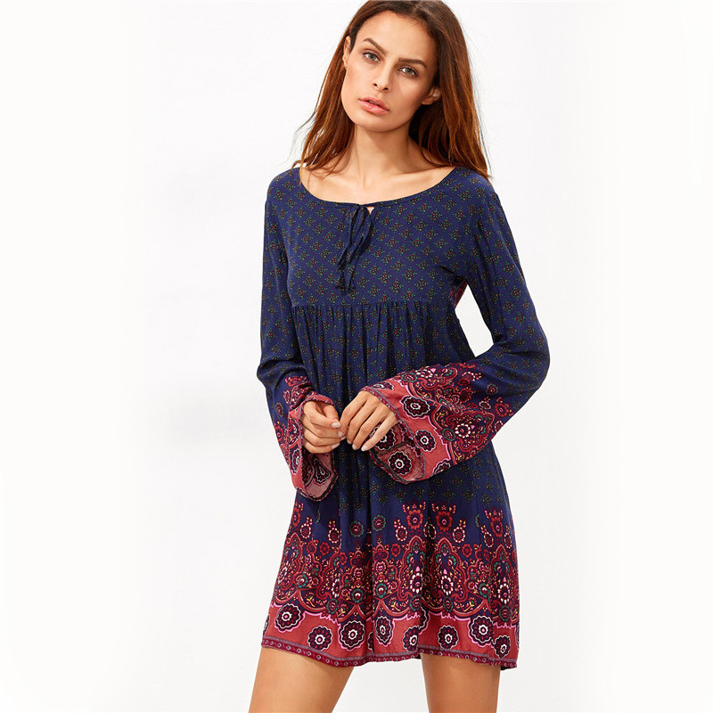 Sheinside-Navy-Tie-Neck-Floral-Print-Short-Dress-Bohemian-Clothing-2016-Fall-Ladies-Round-Neck-Logn--32734945040