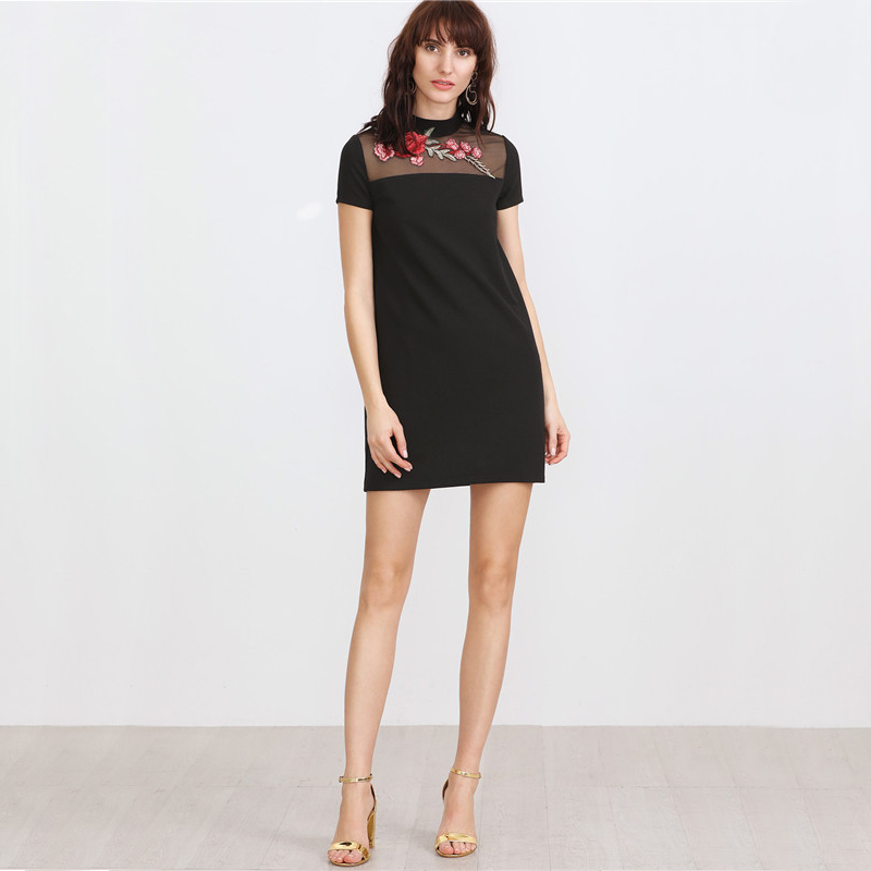 Sheinside-Summer-Designer-Dresses-for-Women-Shift-Dresses--Black-Embroidered-Rose-Applique-Mesh-Neck-32790873954