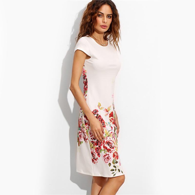 Sheinside-White-Rose-Print-Cap-Sleeve-Short-Dress-Office-Ladies-O-Neck-Sheath-Dress-Work-Wear-Elegan-32741947601