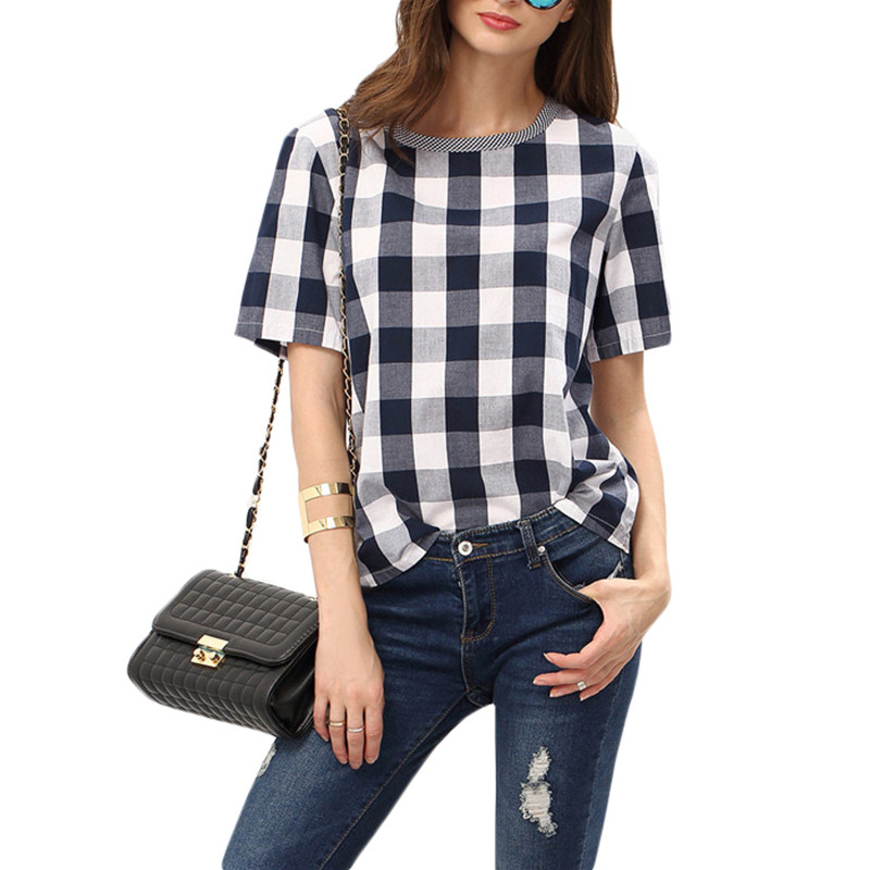 Sheinside-Women-Summer-Style-White-Royal-Blue-Check-Crew-Neck-Tees-Women-Tops-Casual-Shirts-Short-Sl-32673546388