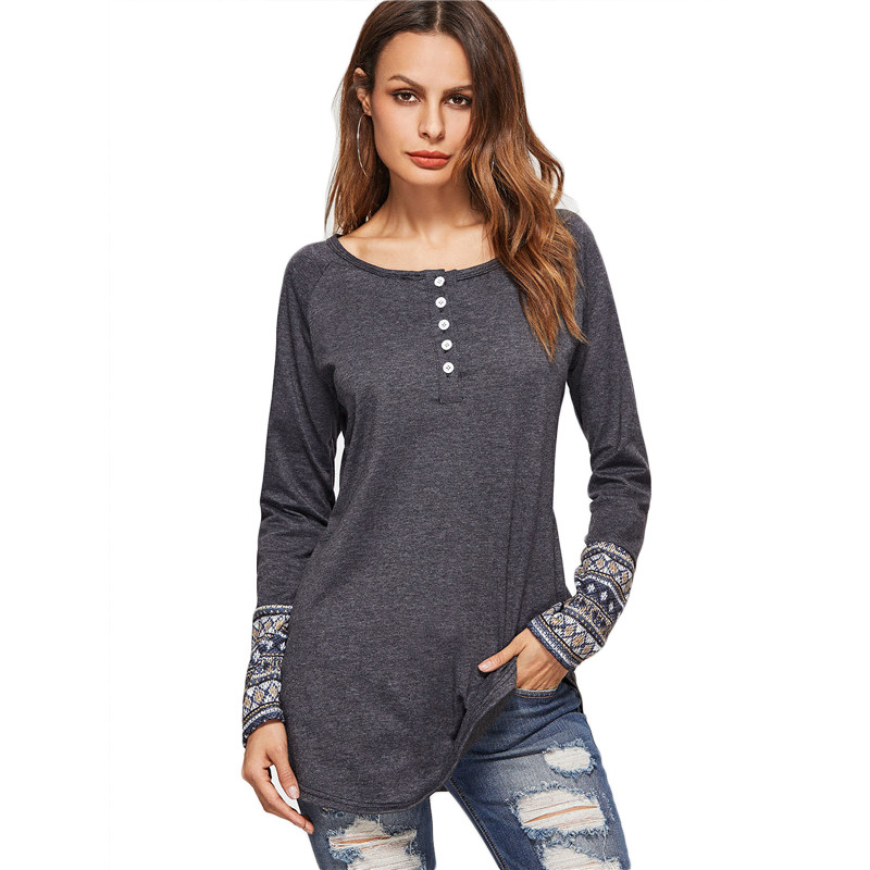 Sheinside-Women-Tops-Womens-Long-Sleeve-Tops-Women-T-Shirt-Dark-Grey-Contrast-Tribal-Print-Cuff-Butt-32781930730