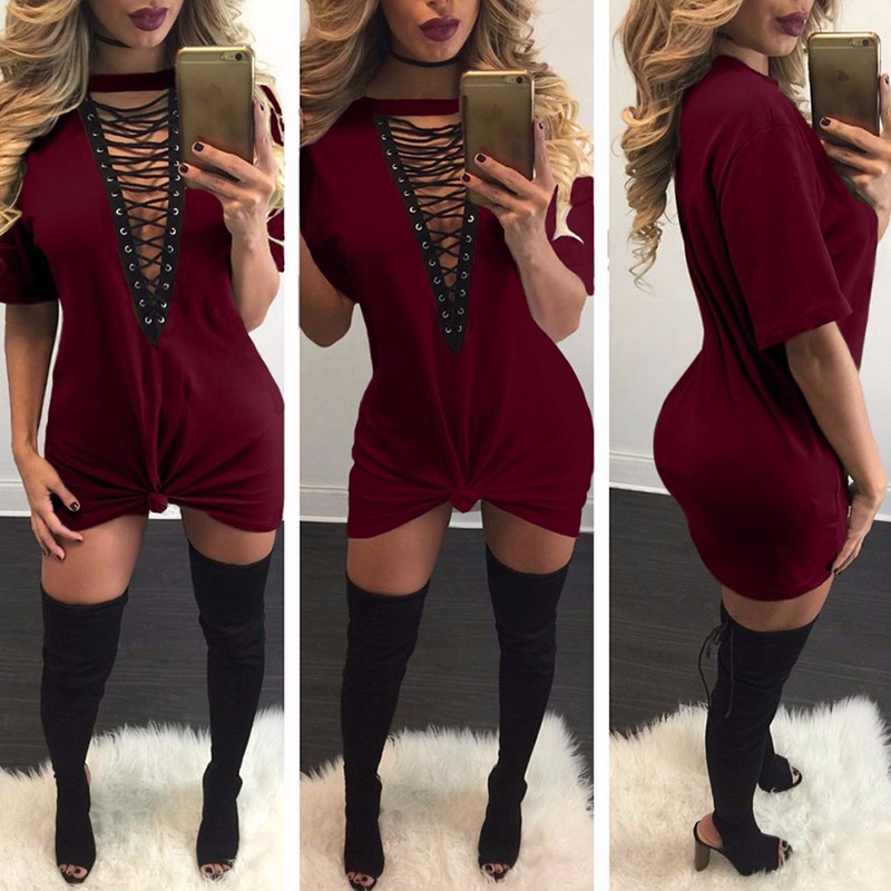 Sibybo-Summer-T-Shirt-Dress-2018-Women-Deep-V-Neck-Lace-Up--Sexy-Bodycon-Bandage-Party-Dresses-Casua-32754718482