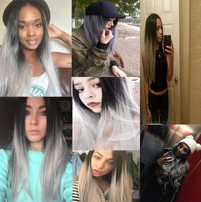 Silk-Straight-Ombre-Silver-Grey-Heat-Resistant-Synthetic-Lace-Front-Wig-2-Tones-Natural-BlackGrey-Ha-32596190153