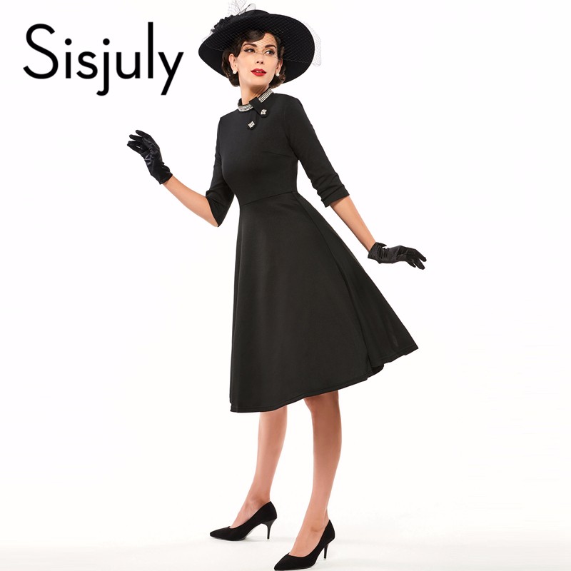 Sisjuly-Vintage-Dress-Women-Solid-Black-Party-Dresses-2017-Spring-Summer-1950s-Style-Diamonds-Female-32614429588