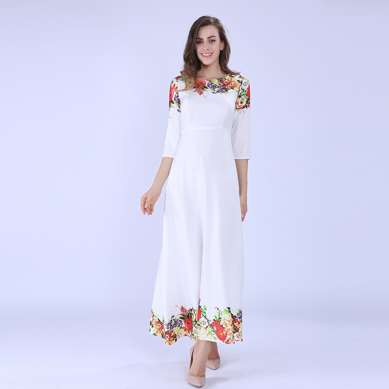 Sisjuly-Women-Maxi-Dresses-Elegant-Round-neck-34--Sleeve-Casual-White-Floral-Print-Long-Evening-Part-32492199934