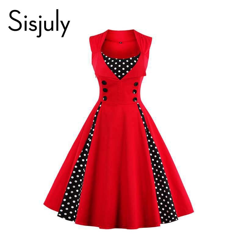 Sisjuly-vintage-dress-2017-spring-summer-women-red-polka-dots-patchwork-sleeveless-botton-1950s-fema-32760995550