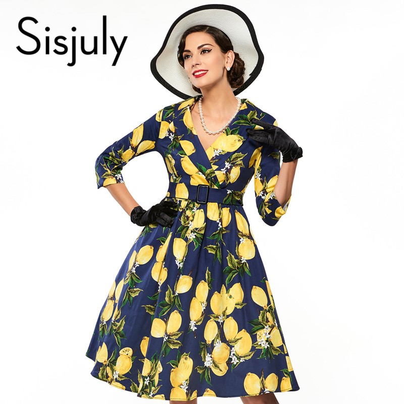 Sisjuly-vintage-women-floral-dress-lemon-print-party-dress-style-1950s-rockabilly-dress-with-sashes--32765894223