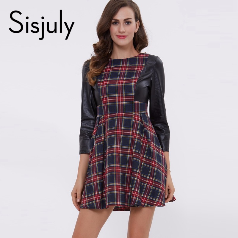 Sisjuly-women-casual-dress-spring-patchwork-plaid-mini-dress-autumn-black-women-dresses-rockabilly-f-32736346374