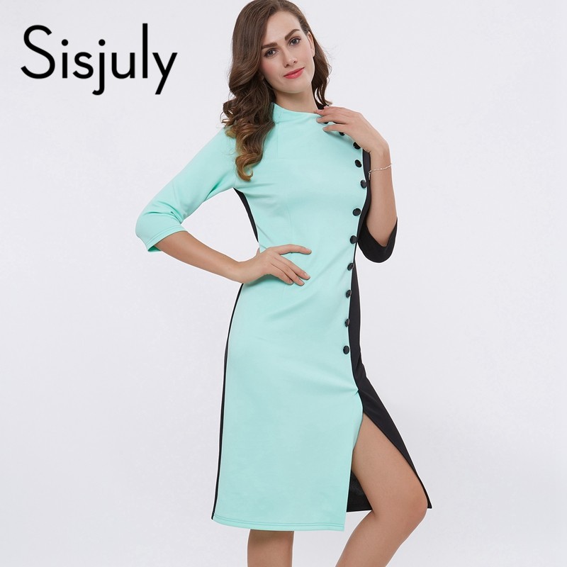 Sisjuly-women-dress-fashion-black-and-green-autumn-winter-slim-party-dress-button-split-women-dresse-32738195030