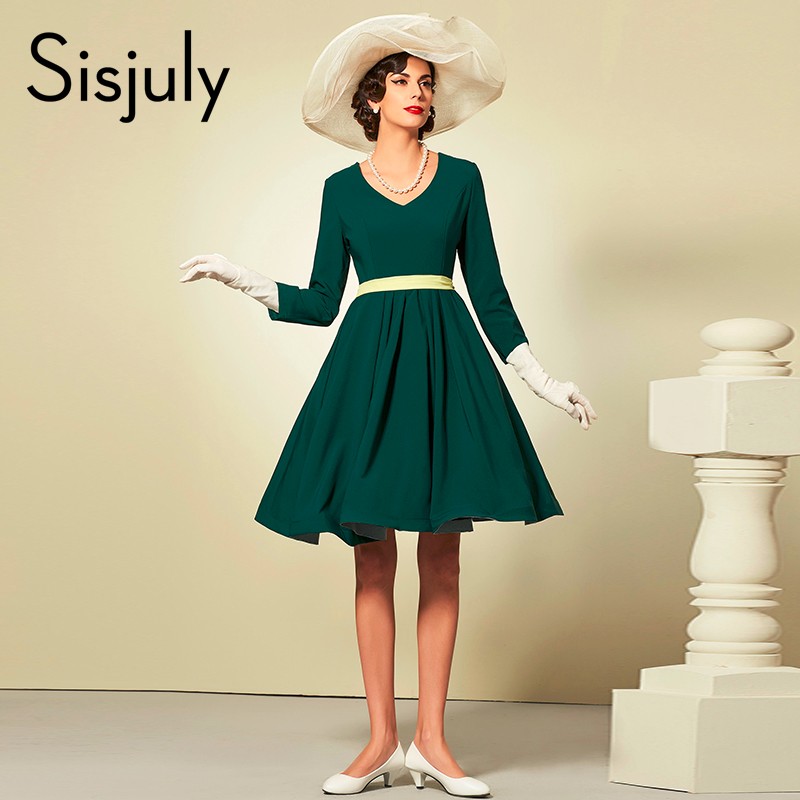 Sisjuly-women-party-dress-elegant-green-autumn-dress-long-sleeve-v-neck-style-women-dresses-fashion--32737747026