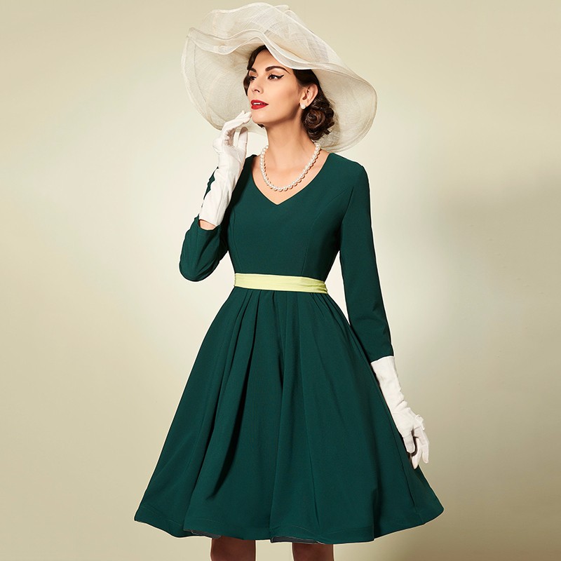 Sisjuly-women-party-dress-elegant-green-autumn-dress-long-sleeve-v-neck-style-women-dresses-fashion--32737747026