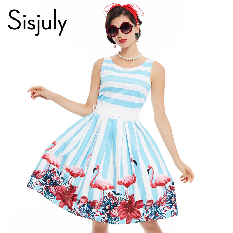 Sisjuly-women-pin-up-vintage-dress-floral-print-rockabilly-bow-belt--dresses-blue-white-stripe-summe-32799322339