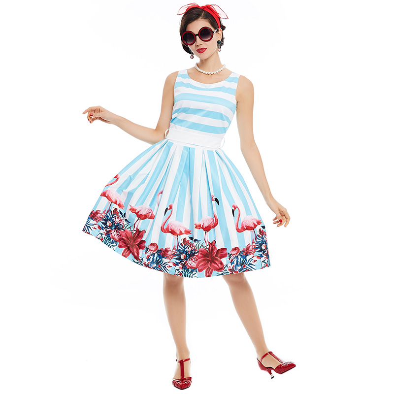 Sisjuly-women-pin-up-vintage-dress-floral-print-rockabilly-bow-belt--dresses-blue-white-stripe-summe-32799322339