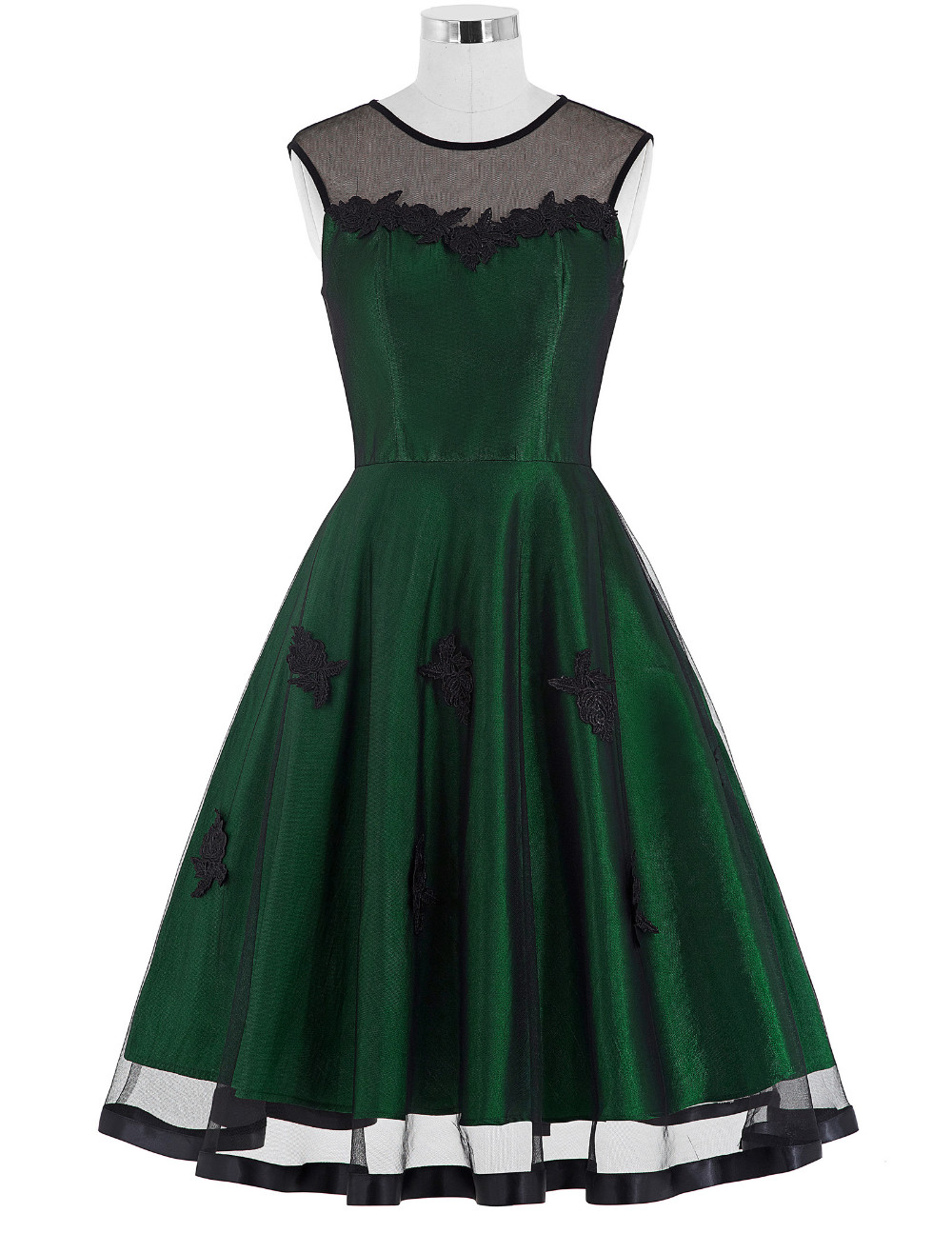 Sleeveless-Taffeta-50s-Summer-Dress-Women-Rockabilly-Lace-Vestidos-Round-Neck-Real-Picture-Red-Green-32721175541