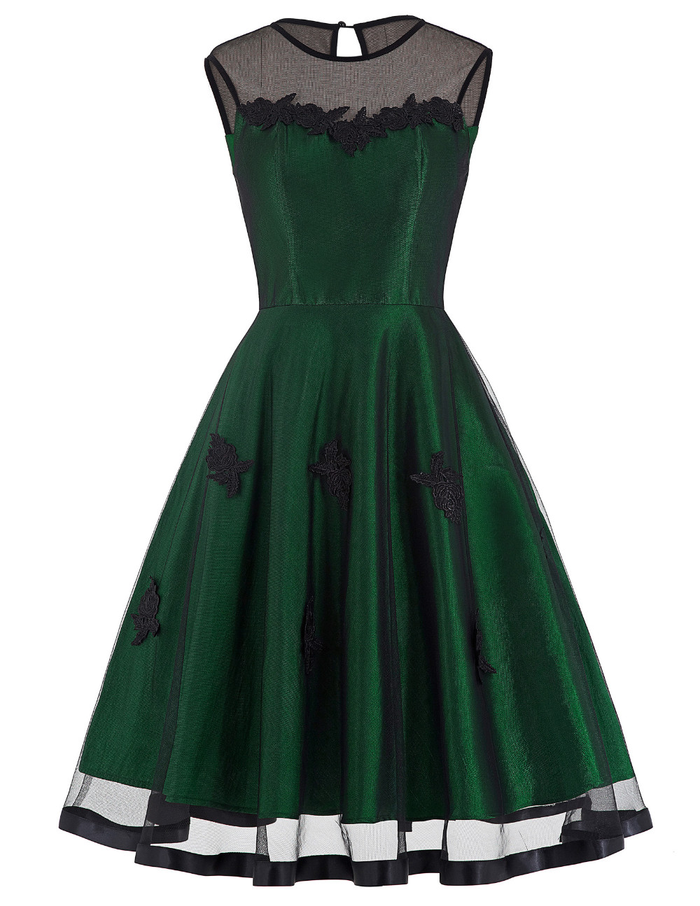 Sleeveless-Taffeta-50s-Summer-Dress-Women-Rockabilly-Lace-Vestidos-Round-Neck-Real-Picture-Red-Green-32721175541