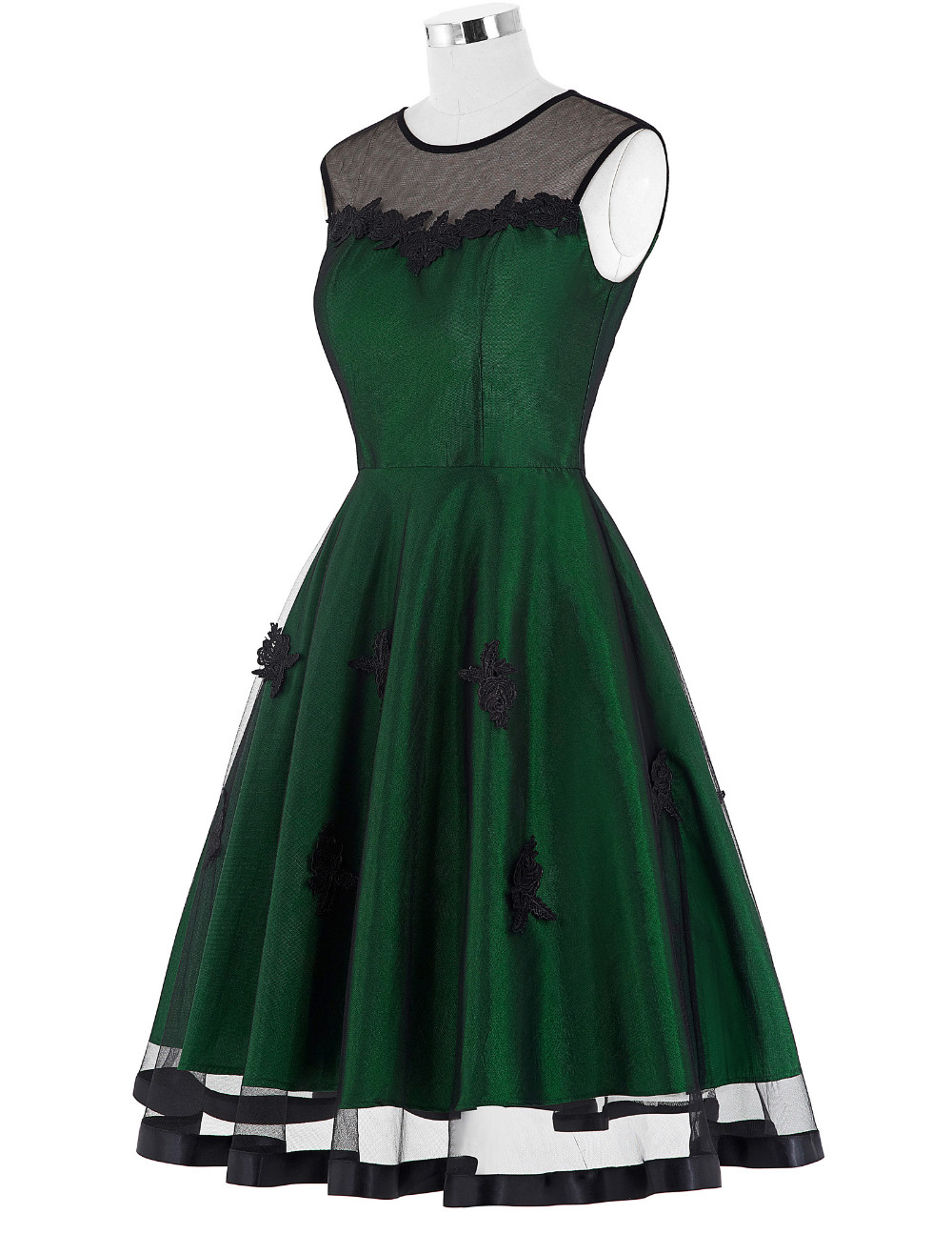 Sleeveless-Taffeta-50s-Summer-Dress-Women-Rockabilly-Lace-Vestidos-Round-Neck-Real-Picture-Red-Green-32721175541