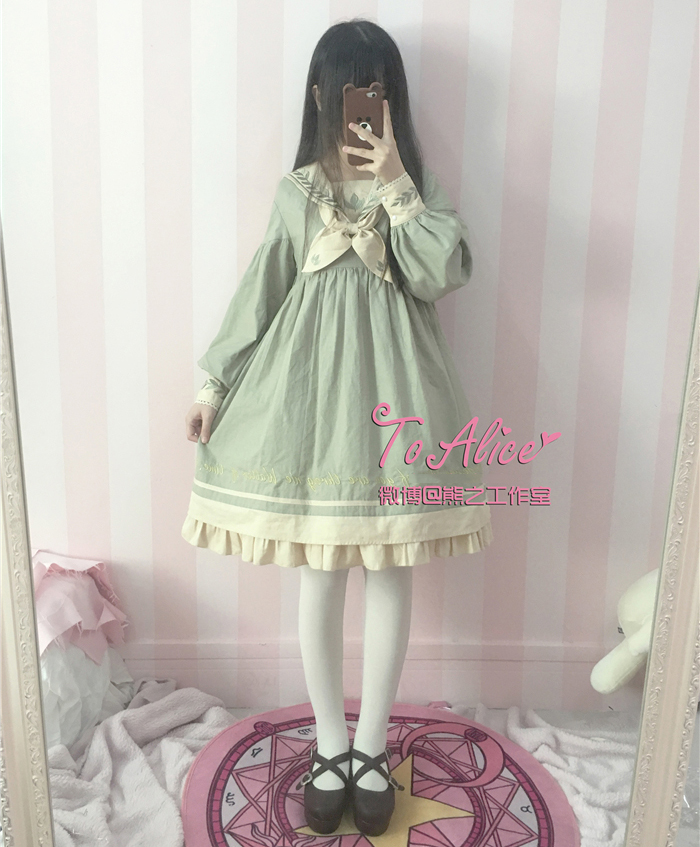 Song-for-Leaves-Cute-Girls-Vintage-Dolly-Pale-Green-Dress-Letters-amp-Leaf-Embroidery-Winter-Long-Sl-32785778821