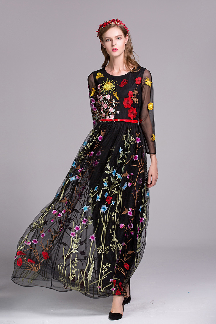 Sophisticated-Embroidery-Dress-2016-Summer-New-Fashion-Daily-with-Belt-34-Sleeve-Ankle-Length-Dress-32709362047