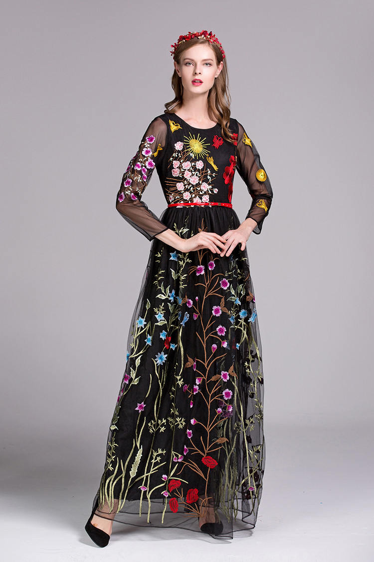 Sophisticated-Embroidery-Dress-2016-Summer-New-Fashion-Daily-with-Belt-34-Sleeve-Ankle-Length-Dress-32709362047