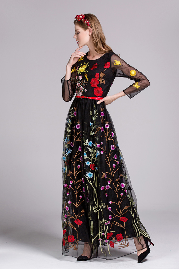 Sophisticated-Embroidery-Dress-2016-Summer-New-Fashion-Daily-with-Belt-34-Sleeve-Ankle-Length-Dress-32709362047