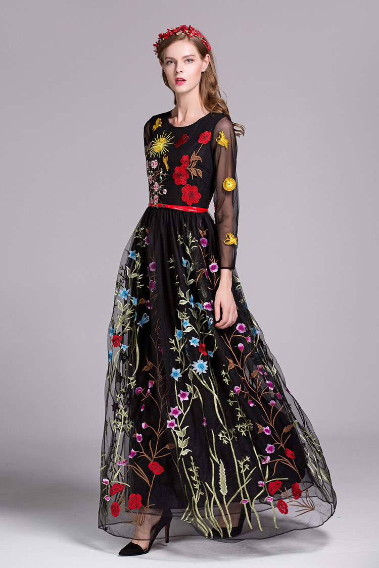 Sophisticated-Embroidery-Dress-2016-Summer-New-Fashion-Daily-with-Belt-34-Sleeve-Ankle-Length-Dress-32709362047