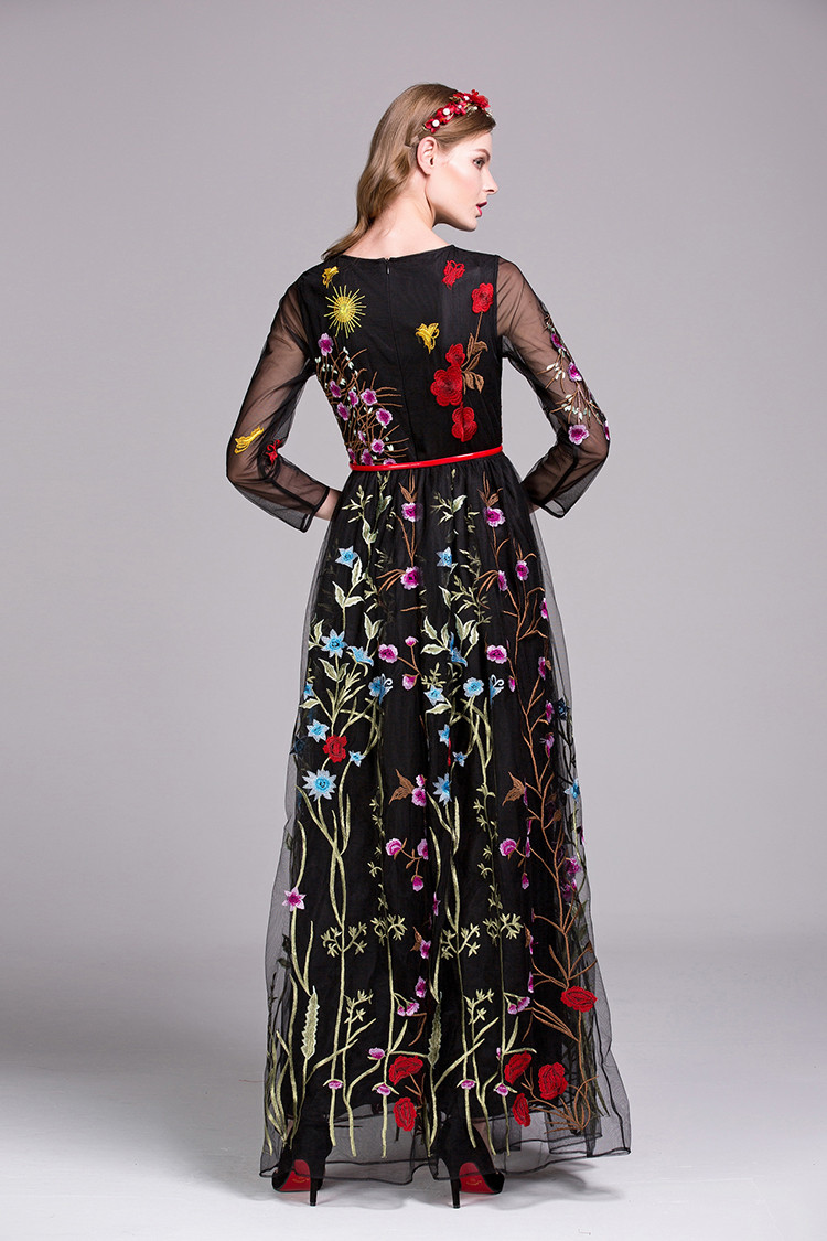 Sophisticated-Embroidery-Dress-2016-Summer-New-Fashion-Daily-with-Belt-34-Sleeve-Ankle-Length-Dress-32709362047